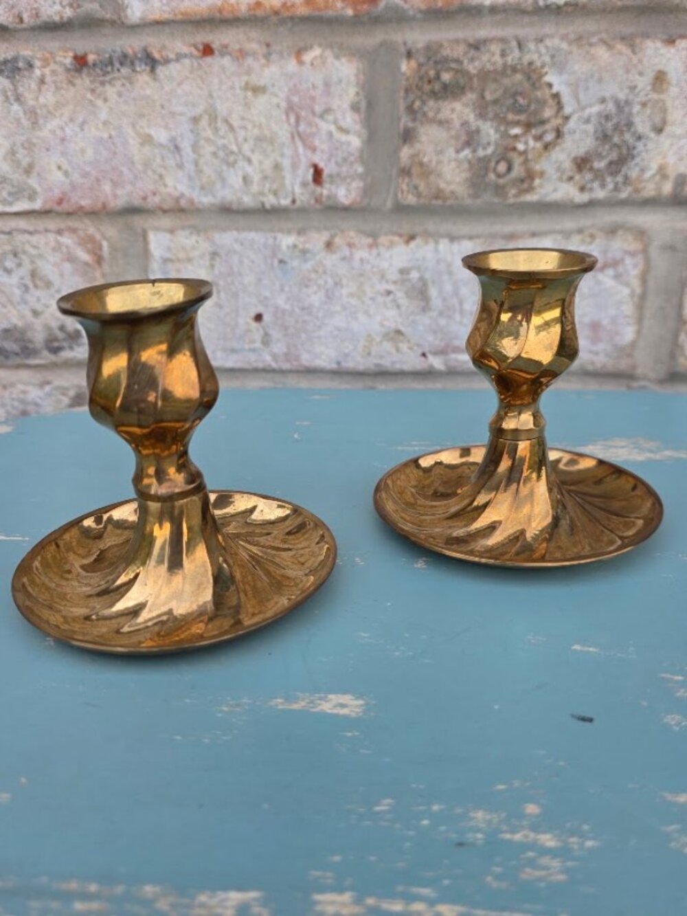 Vintage Brass Made in India Candlestick Holders Pair